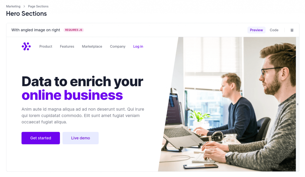 An example Tailwind UI component