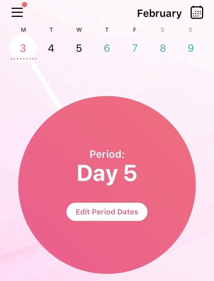 Home screen for the period tracker app 'Flo'