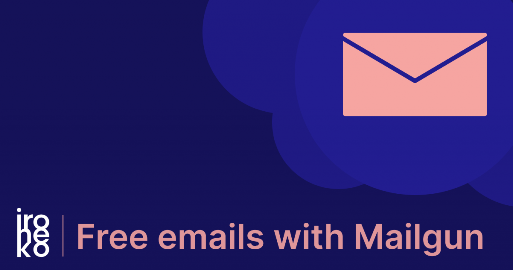 a blue and pink illustration of an email icon with the words "Free emails with mailgun" 