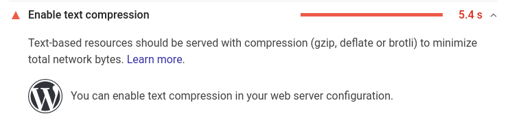 a screenshot from an analysis of a small business website, with the notice 'enable text compression'