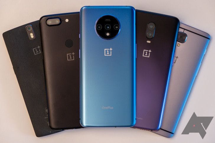various evolutions of OnePlus mobile devices, including the OnePlus 7T (the most recently available on the smartphone market)
