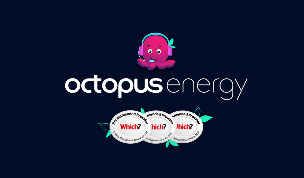 The Octopus Energy logo on a dark blue background 